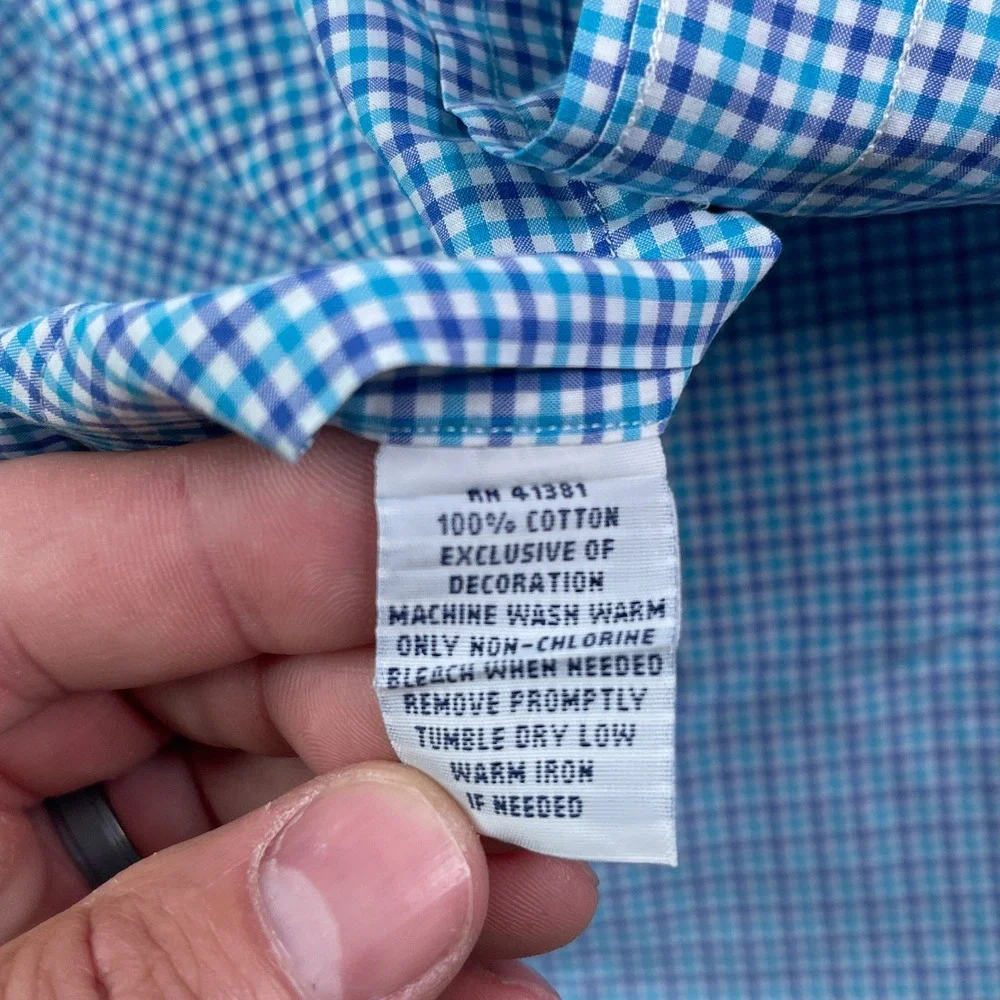 Ralph Lauren Shirt Mens Medium Blue Gingham Button Down Long Sleeve Cotton Pony